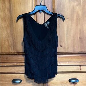 Worth Black V-Neck Fringe Tank Top